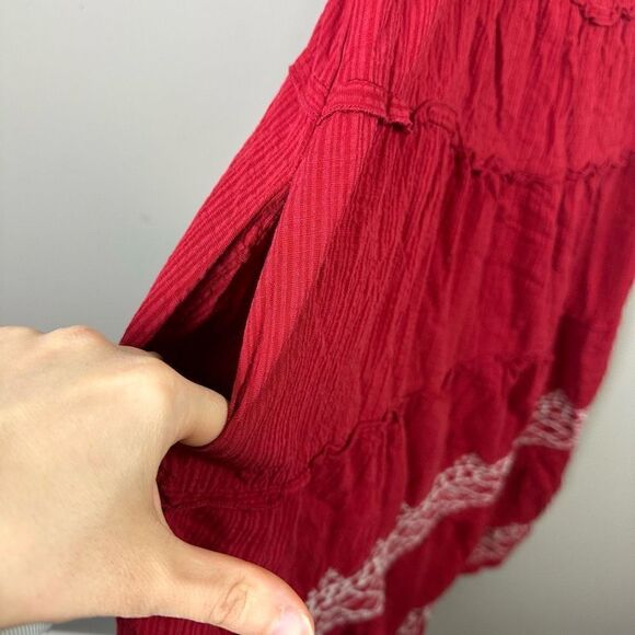 Knox Rose boho embroidered square neck ruffle shoulder tiered midi dress - Picture 10 of 13